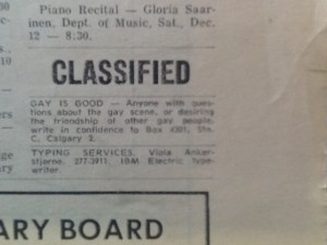 gay is good - classified ad_Dec 1970